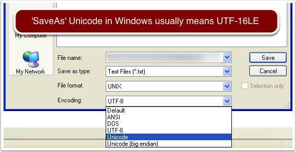 Save As Unicode on Windows