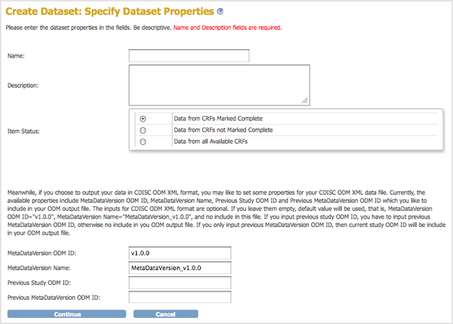 Create Dataset: Specify Properties