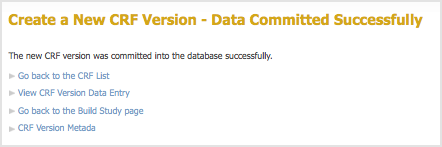 Create New CRF Version - Data Committed Successfully