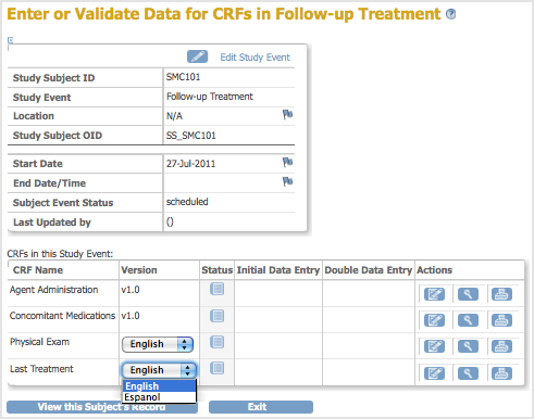 Enter CRF Data - Choose Version