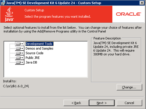 Java Installation Wizard - Custom Setup