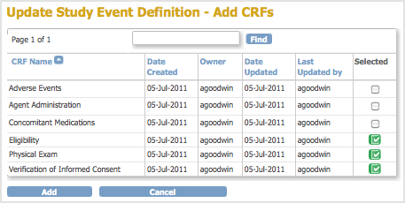 Update Study Event Definition - Add CRFs