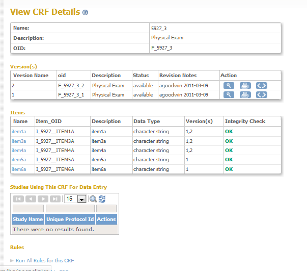 View CRF Details - From Manage CRFs